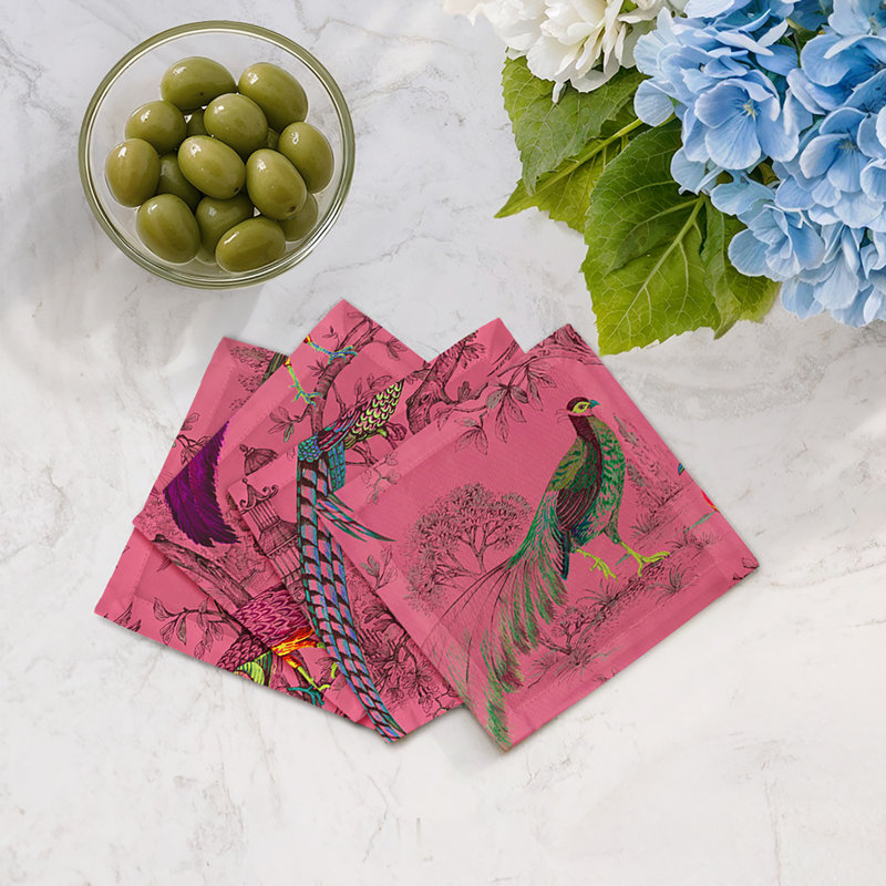 Pheasant Fall Sauvage Cotton Sateen Cocktail Napkins, Paprika