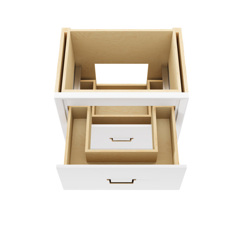 Meuble-lavabo simple à deux tiroirs Alexandra, Blanc pur, Or satiné, 30"