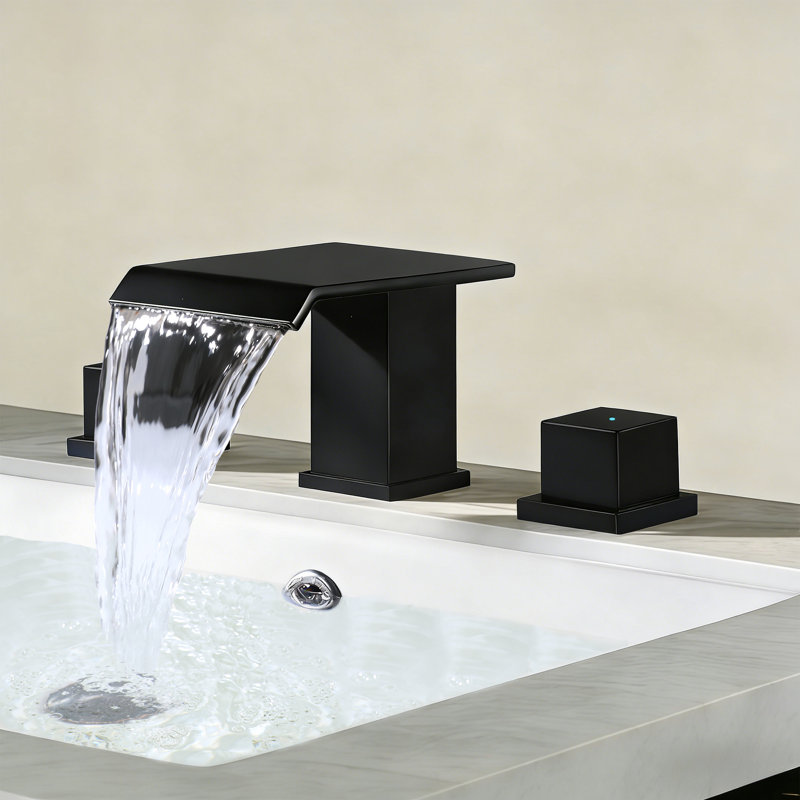 Robinet de lavabo de salle de bain espacé à deux poignées en laiton massif avec drain optionnel , Noir mat