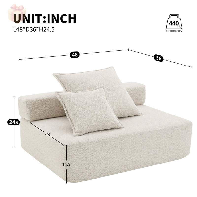 Canapé en tissu Boucle avec confort moelleux et design élégant pour les salons modernes, aucun assemblage requis.