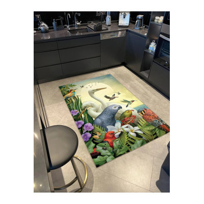 Tapestry Design Multicolored Parrot Stork And Sky Patterned Vintage Decorative Rug
