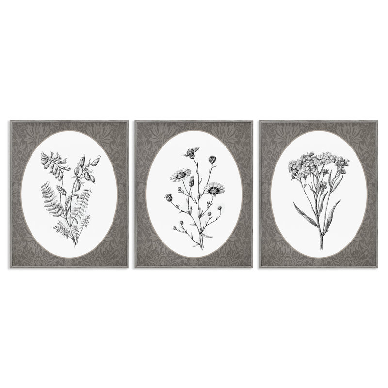 Ensemble de 3 giclées encadrées, ensemble de fleurs rétro, H 14 po x l 33 po, Estampe numérique Farmhouse