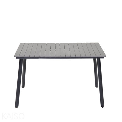 Table de salle à manger extérieure pliante pour 4 à 6 personnes, structure en acier avec trou de parasol pour patio, jardin, cour, terrasse, bord de piscine (jaune)