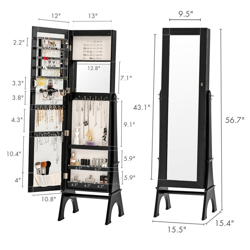 Armoire à bijoux autoportante 15,5 po Saltillo, Noir
