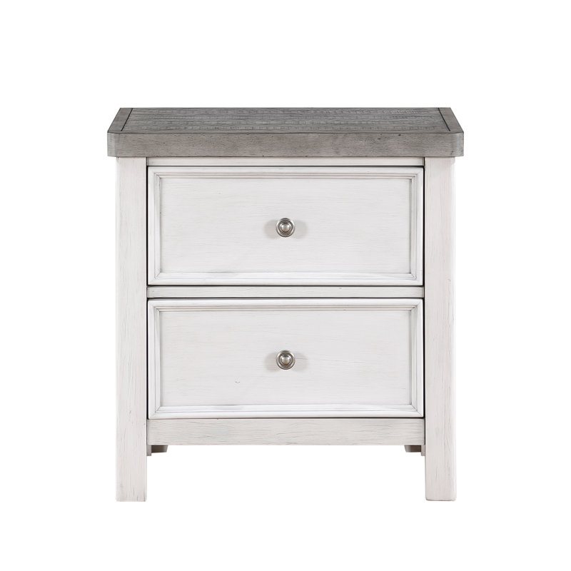 Table de chevet à 2 tiroirs blanc et gris