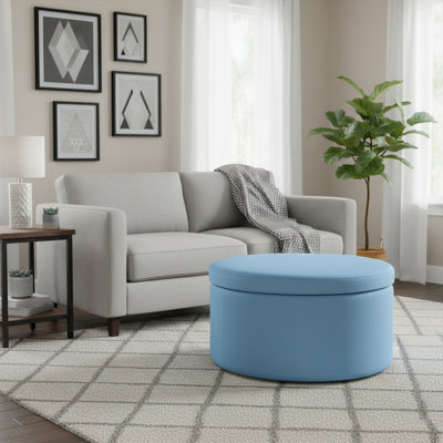 Fully Assembled 27" Round Granular Faux Leather Storage Ottoman