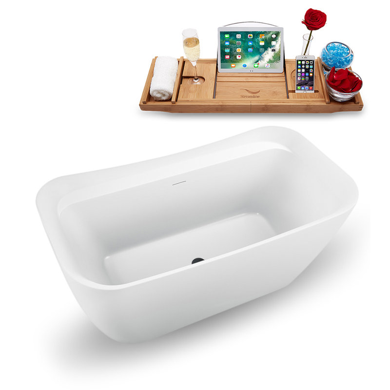 1498.6mm x 787.4mm Freestanding Soaking Acrylic Bathtub, Matte Black