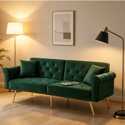  Dimmitt Modern 2-Seater Sofa Bed , 3-Stage Adjustable Backrest & Gold-Plated Metal Feet