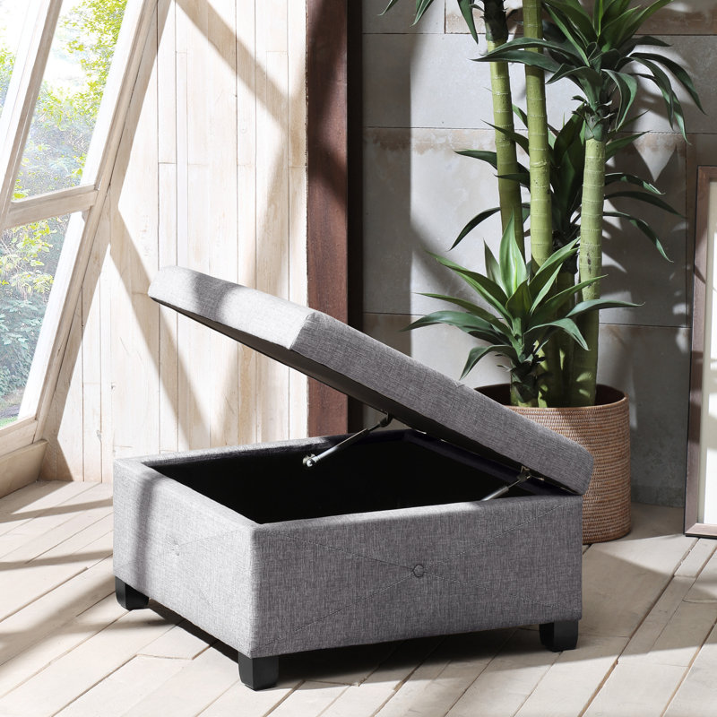Della Button Tufted Square Storage Ottoman, Charcoal