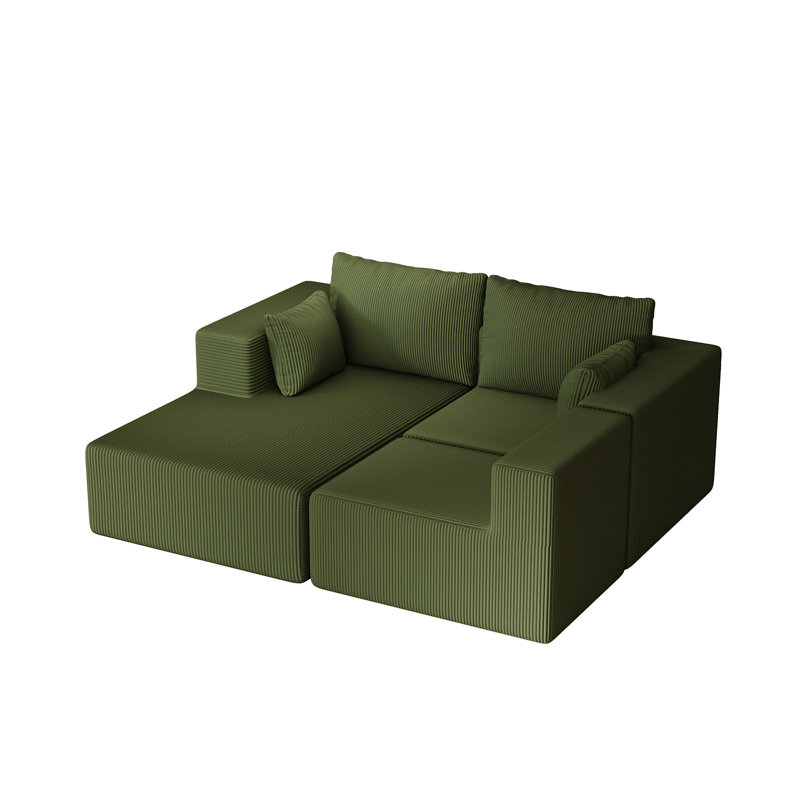 108.3" Sectional Foam Couch, Green Corduroy