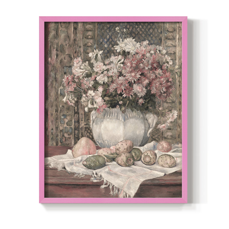Reproduction florale vintage avec encadrement CCL XXXV - bois massif, H 11 po x l 9 po, Rose