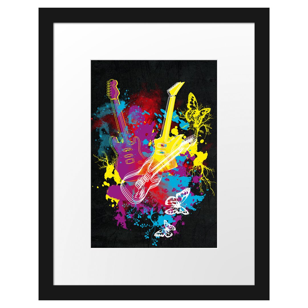 Gerahmtes Poster Guitar Splatter Black