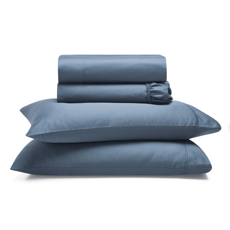 Ensemble de draps en coton Apus, Ensemble de draps pour très grand lit avec 2 taie, Bleu denim, Mattress Pocket Depth 15"