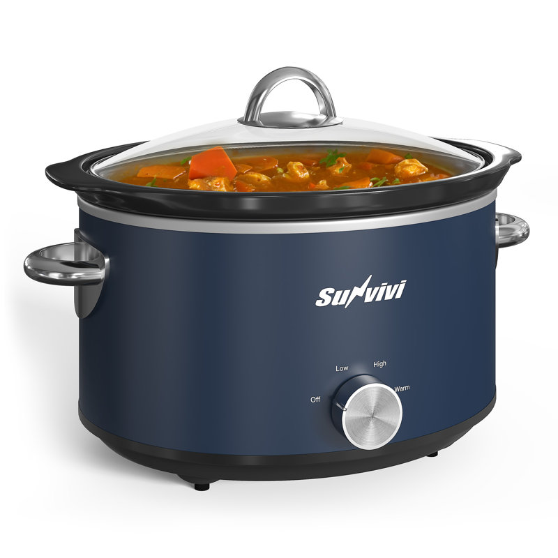 4 Quart Slow Cooker With 3 Heating Settings, Blue