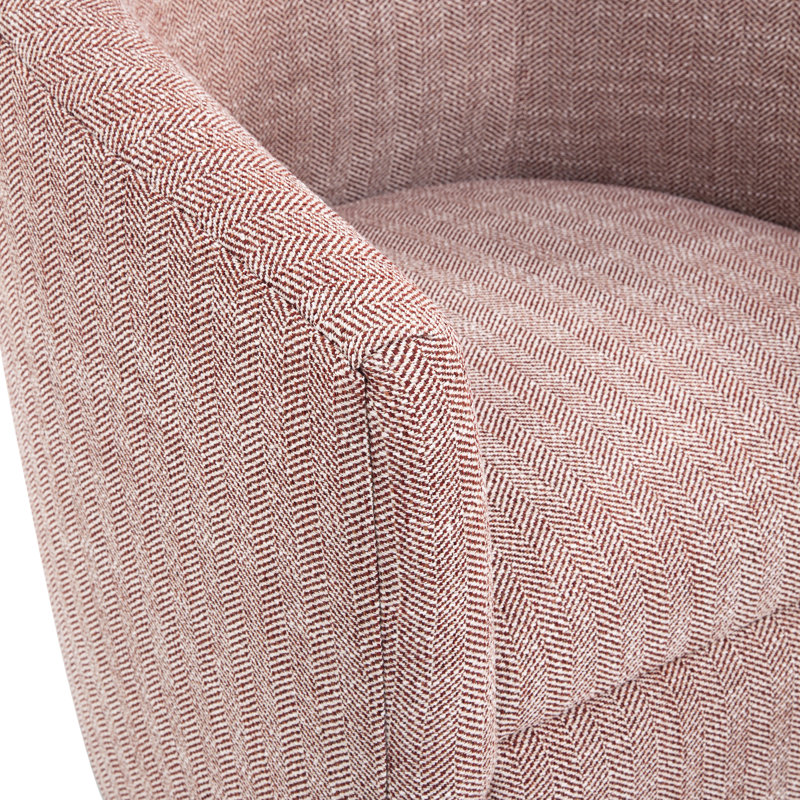 Fauteuil pivotant sans assemblage, base en bois massif rouge et contreplaqué, tissu à chevrons, coussin moelleux, compact, compact et compact