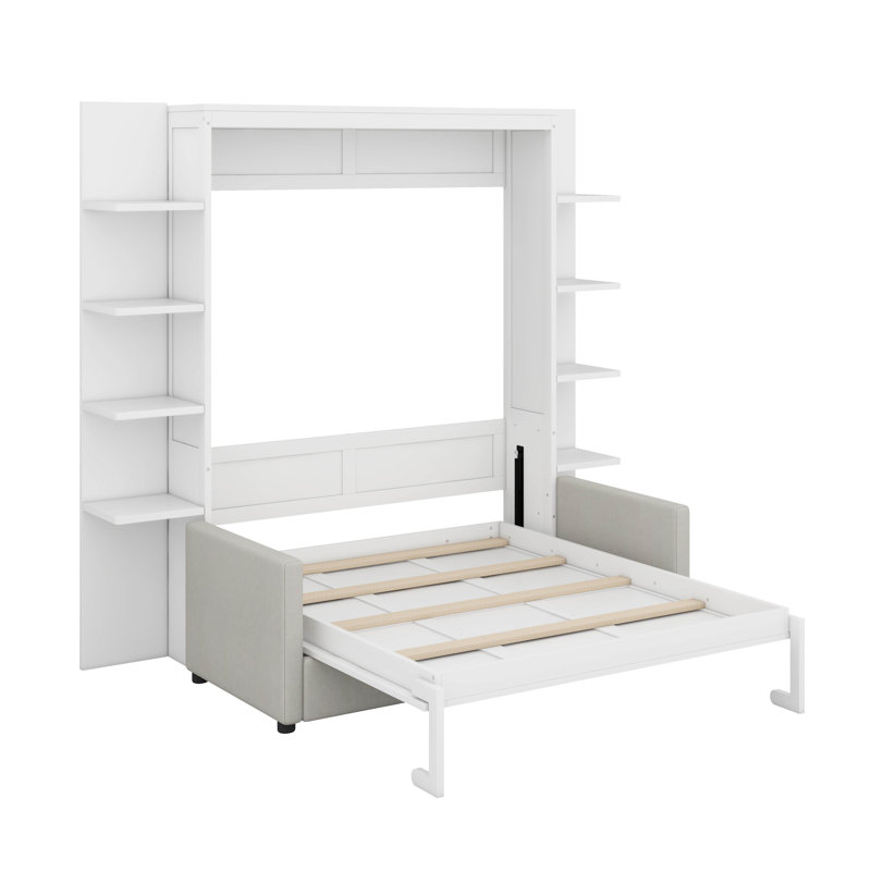 Grand lit escamotable avec canapé, Blanc