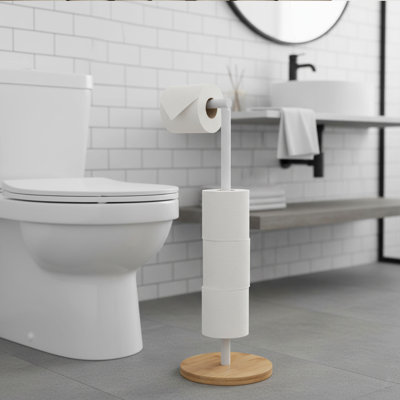 Freestanding Toilet Paper Holder Stand with Bamboo Base