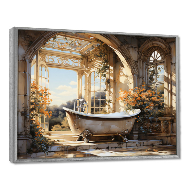 Salle de bain Golden Luxe I - Art mural de salle de bain, H 24 po x l 32 po x P 1 po, Encadrement argenté