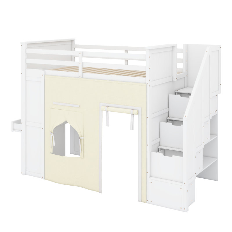 Lit mezzanine avec bureau intégré, casiers et escalier de rangement