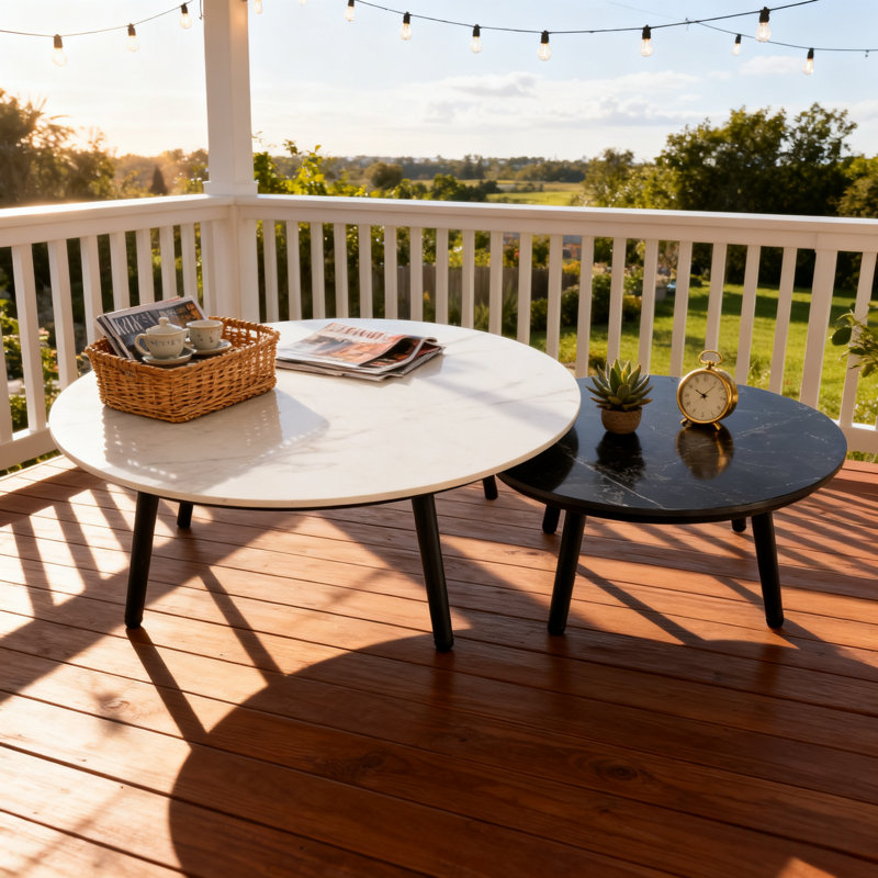 2 Piece Aluminum Patio Nesting Coffee Tables With Round Sintered Stone Tabletop
