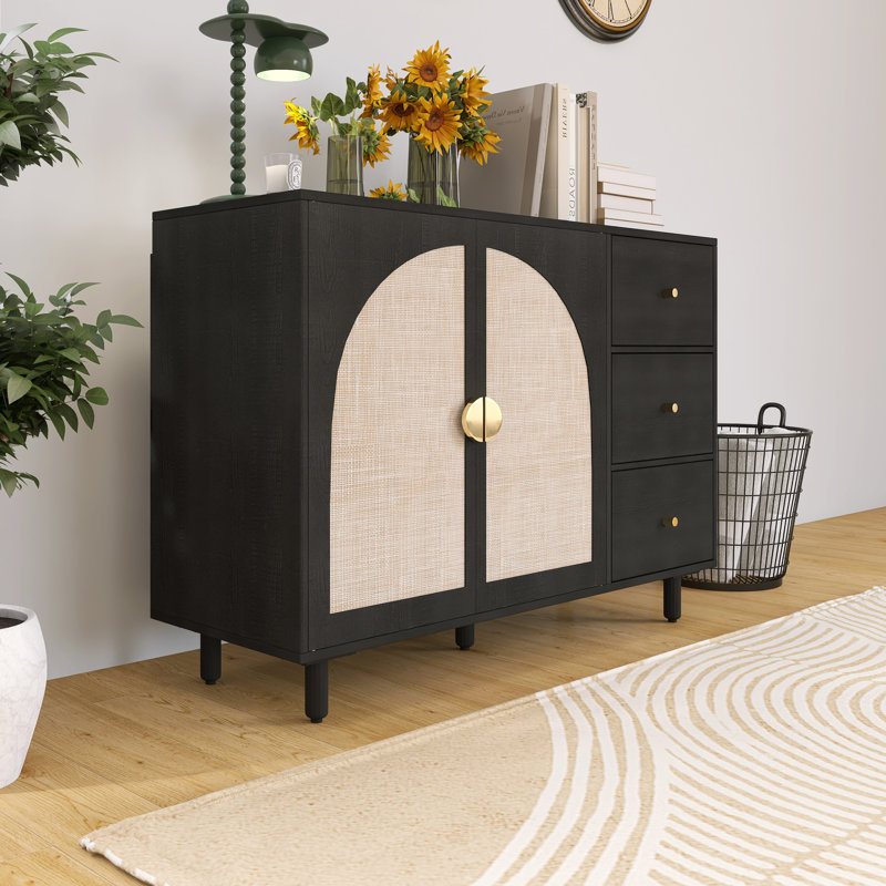 Armoire d'appoint 44 po en MDF à 2 portes et 3 tiroirs, Noir
