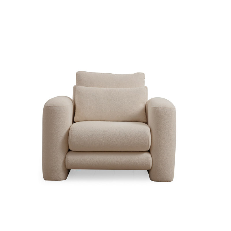 Élégant fauteuil à oreilles, couleur crème, 38,6 x 38,2 x 28,7 pouces | Structure en bois de hêtre durable et tissu 100% polyester | Doux 28 coussins de dossier et coussins portables en mousse | Parfait pour le salon et la décoration intérieure