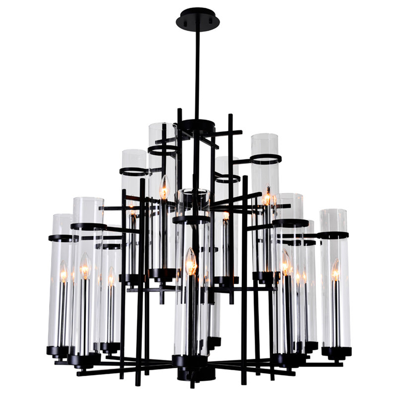 12 Light Black Chandelier, 38-Inch Modern Ceiling Light Fixture for Dining Room or Kitchen, 130" H x 38" W x 38" D