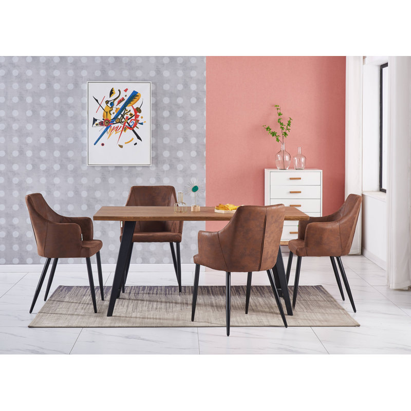 Eatonton 4 Person Dining set - a Rectangular Wooden Dining Table with Metal Legs and a Set of 4 Faux Leather Dining Chairs for Dining Room - Modern Dining Table Set