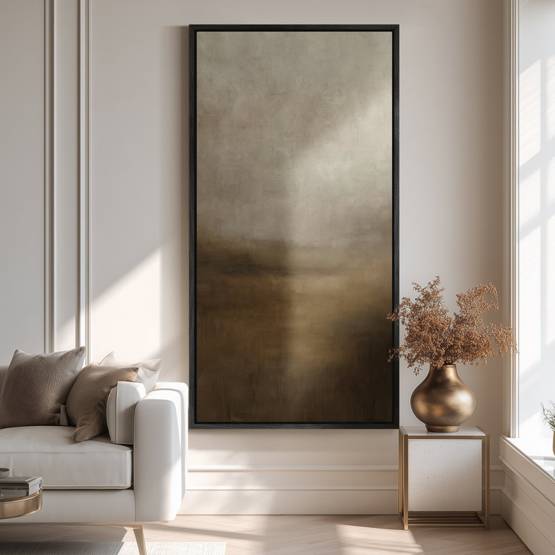 Grande toile murale encadrée, impressions abstraites de paysage minimaliste brun neutre - 60 po x 30 po, H 60 po x l 30 po