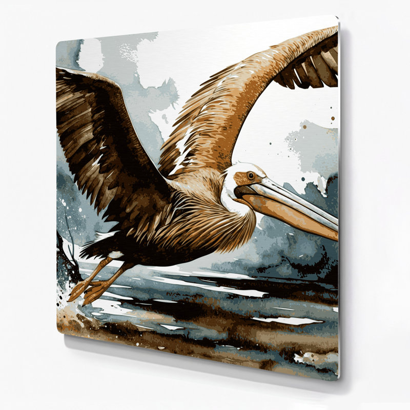Oiseaux brun, art mural brun pélican en métal, H 144 po x l 144 po x P 0,05 po