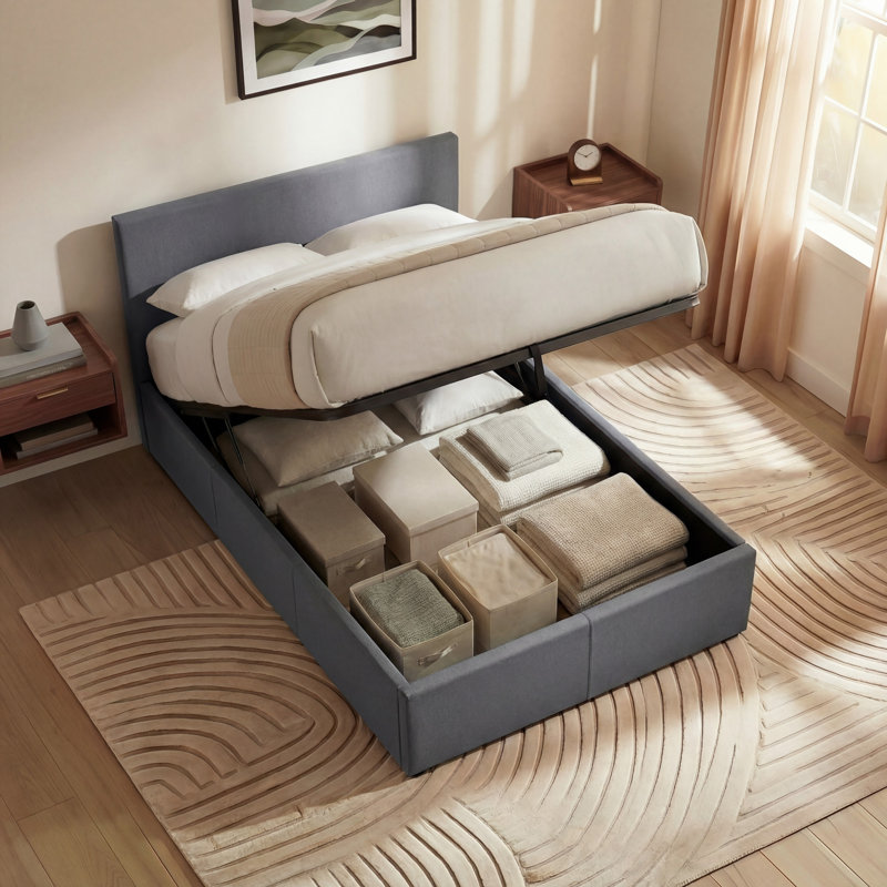Enya Upholstered Ottoman Bed, Single (3'), Dark Grey