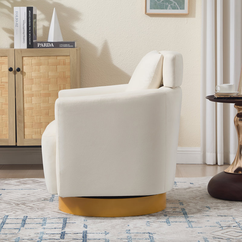 Velvet Upholstered Swivel Accent Chair with Cushion, White