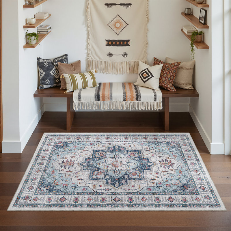 Tapis antidérapant Malila, Bleu, Rectangulaire 3 pi x 5 pi