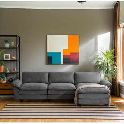 Modular Sectional Sofa,3-Seat,L-Shape Design,Gray