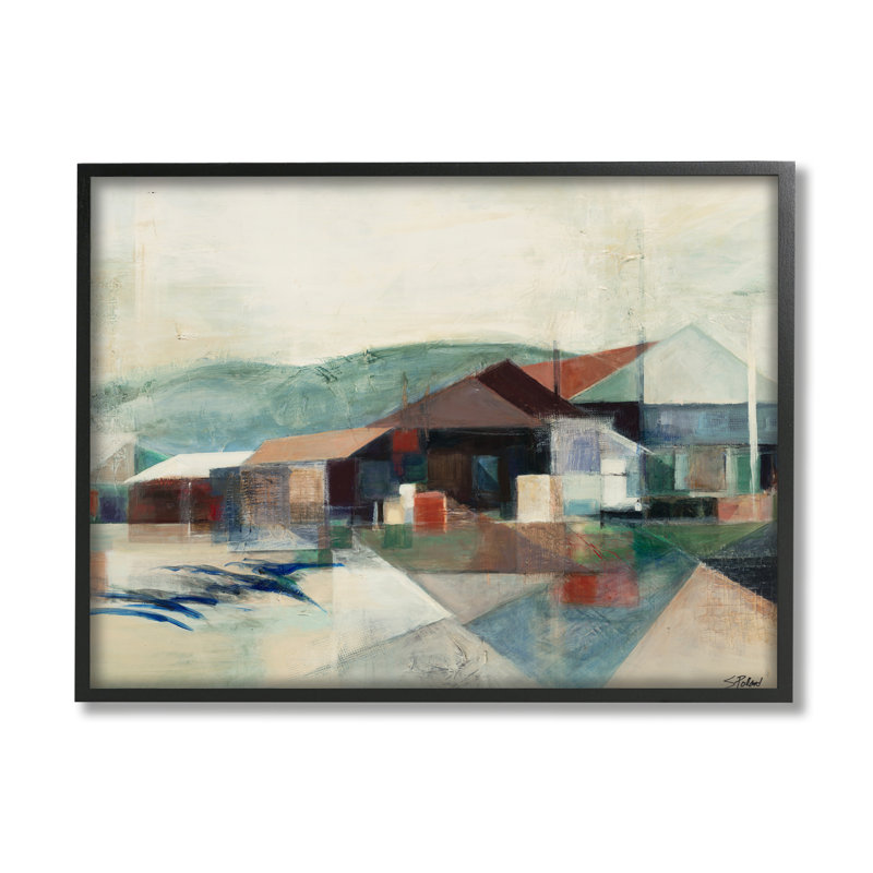Hillside Valley Village, motifs triangulaires - impression, Giclée encadrée noir minuit, H 11 po x l 14 po