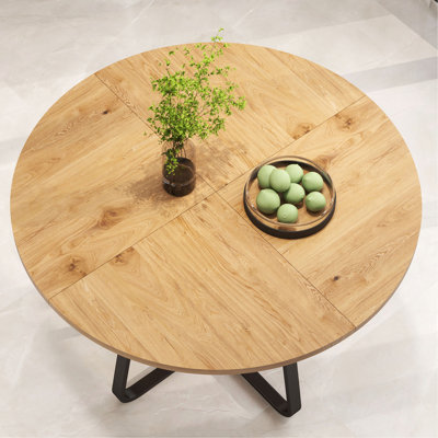 43.3" Round Dining Table for 4-6 People, MDF Wood Tabletop with Sturdy Metal Legs, Modern Kitchen Table with X-Shaped Base, Easy Assembly, Large Round Dinner Table for Dining Room, Living Room & Apart