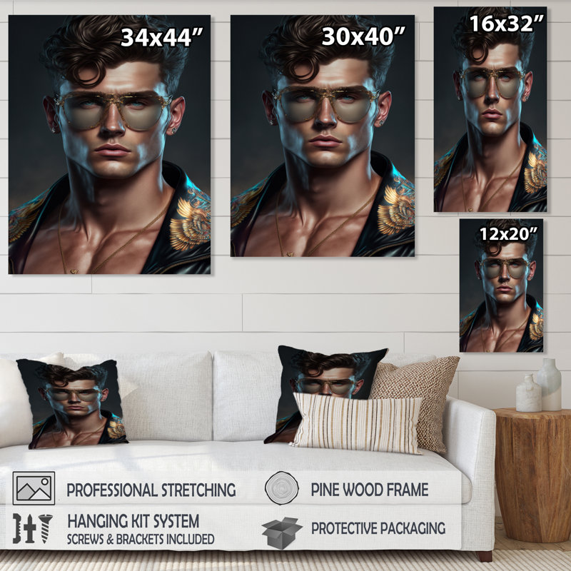 «Fashion Muscular Man with Sun Glasses III», impression sur toile, H 32 po x l 24 po x P 1 po, Toile tendue
