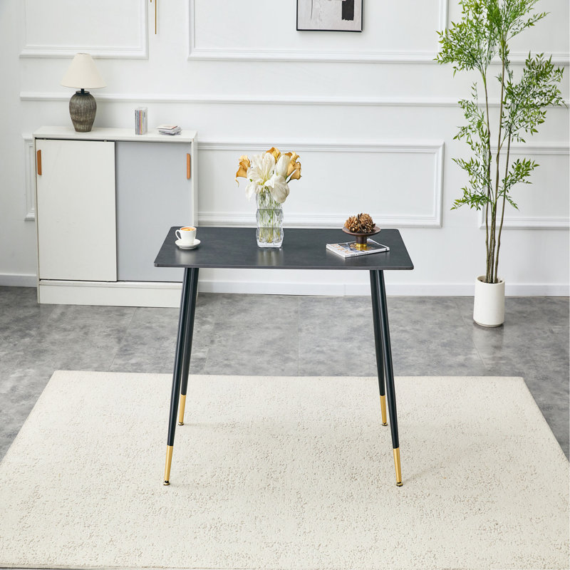 Table de salle à manger rectangulaire moderne, plateau de table en pierre frittée de qualité supérieure avec base en métal robuste, table de cuisine et de salle à manger résistante à la chaleur et aux égratignures (seulement 1 table)