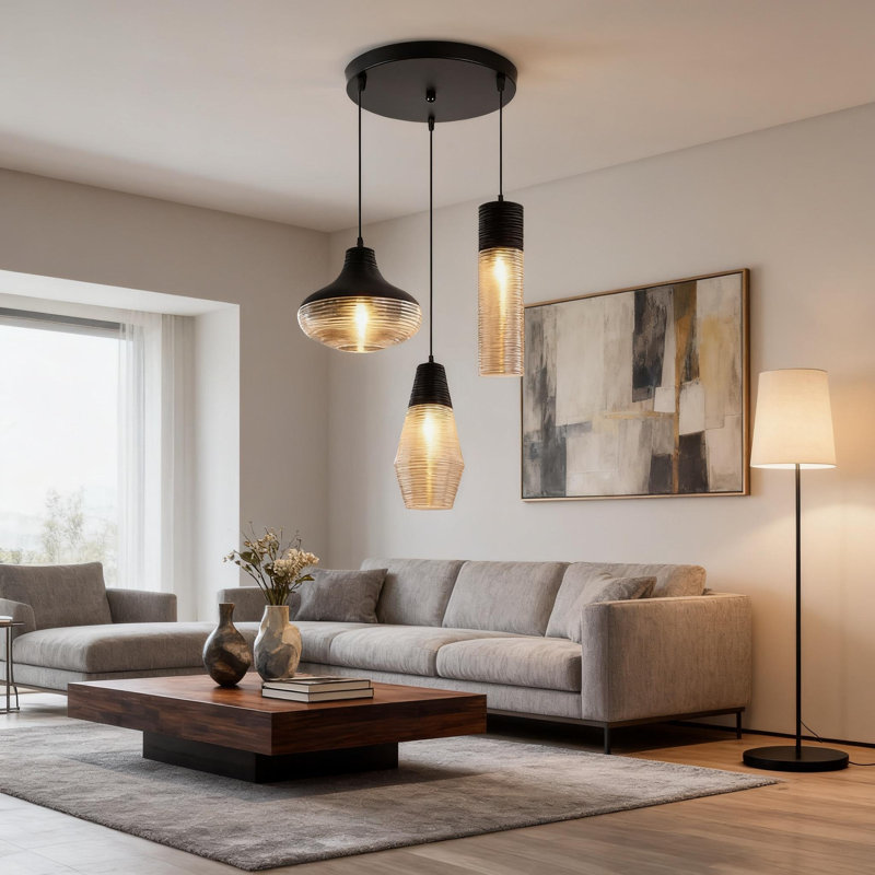 Luminaire suspendu en verre à 3 lumières à intensité variable Modern