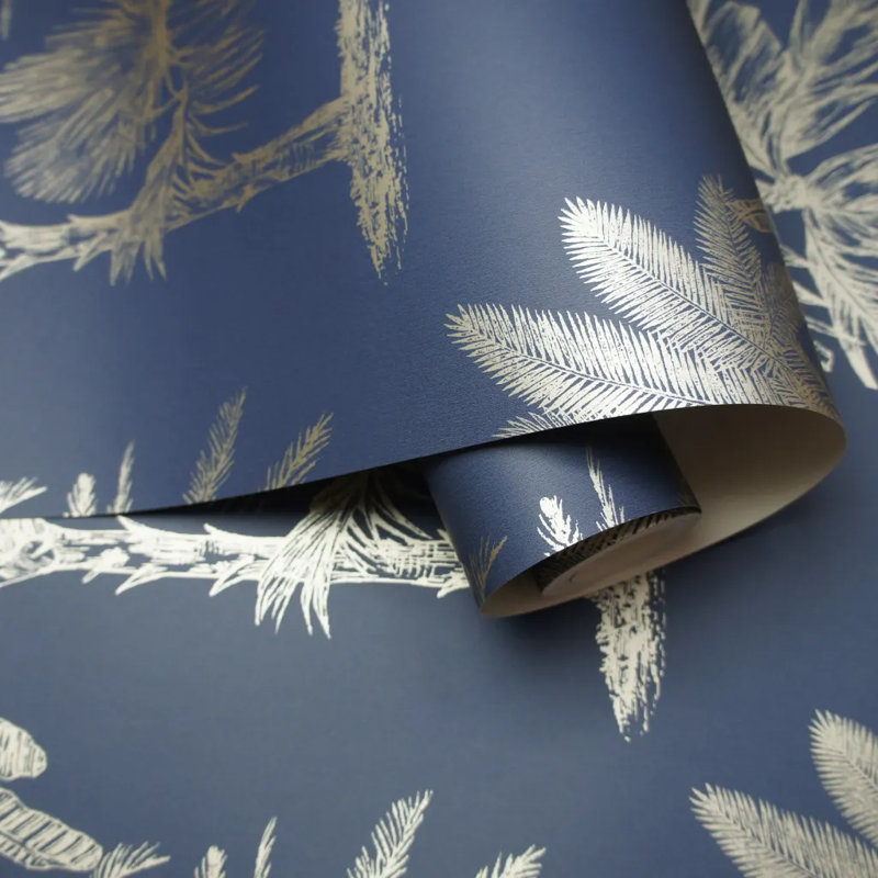 Dutch Wallcoverings Wallpaper Tropical Trees, Navy Blue/Silver