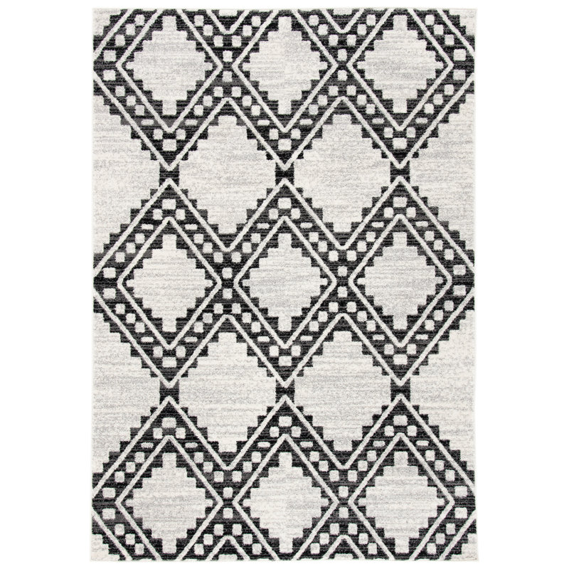 Burch Geometric Ivory/Black Area Rug, Rectangle 4'5" x 6'5"