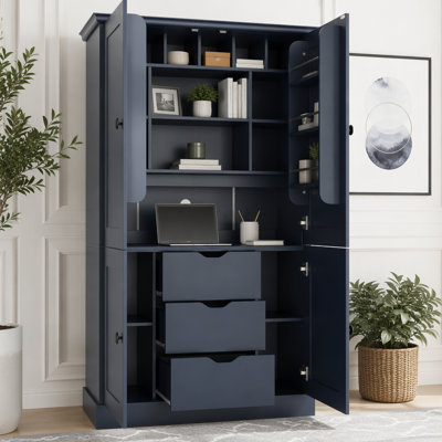 Garde-manger autoportant de 42,3 x 20,0 x 70,9 pouces, grand poste de travail de rangement avec 4 portes, 3 tiroirs, 6 tablettes de porte, tablettes amovibles et 6 supports à vin