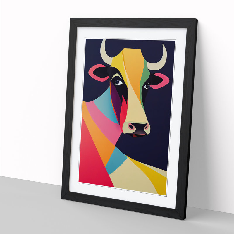 Cow in Abstract - Wall Art, 34cm H x 25cm W x 2cm D, Walnut Framed