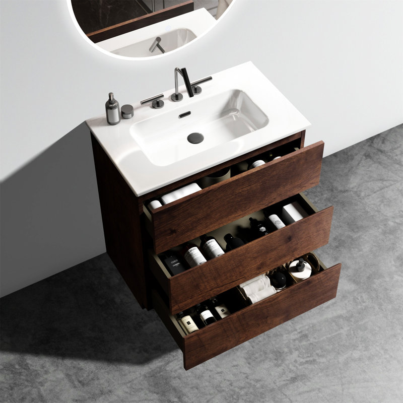 Tia 30"  Bathroom Vanity With Sink With 3 Faucet Holes  with Drawer,Bathroom Storage Cabinet, Walnut