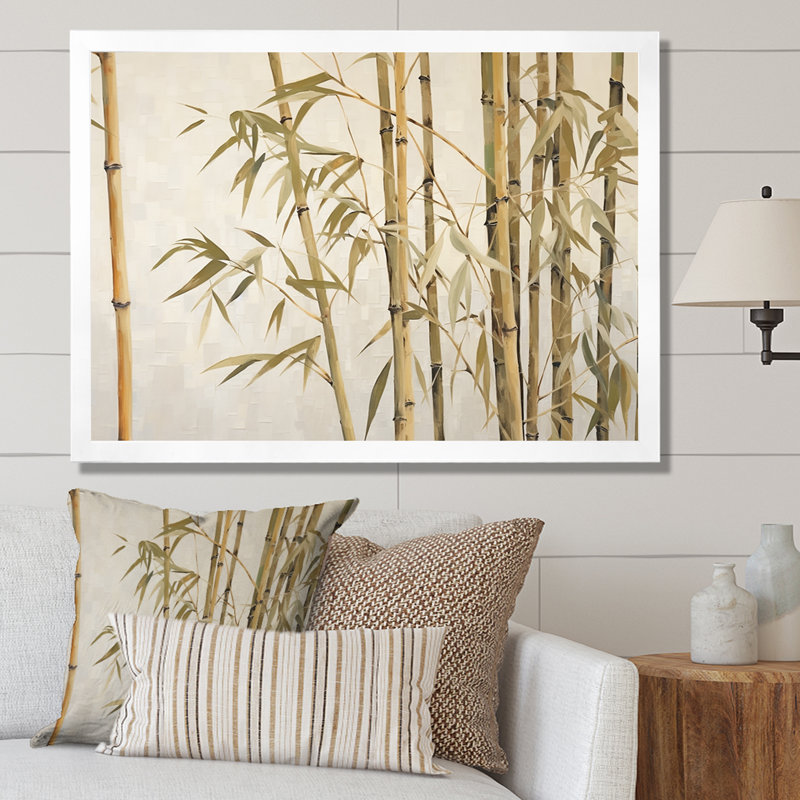«Beige minimalisme bambou sérénité I» sur toile, H 24 po x l 32 po x P 1 po, Cadre photo blanc
