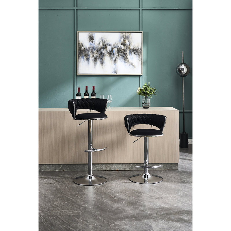 De 2 tabourets de bar, base et repose-pieds, siège en velours, réglable en hauteur, simple pour différentes occasions - métal noir avec, pivotant n'importe où
