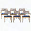 Chaises de salle à manger d'extérieur en bois d'acacia tressé avec corde beige et coussins bleu marine (ensemble de 6)