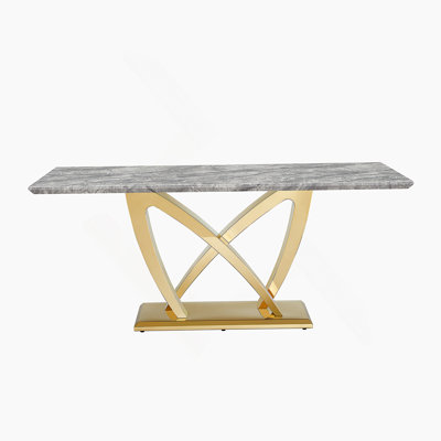 Marble Dining Table For 6 People, 70'' Rectangle Faux Marble Dining Table With Mirrored Finish Stainless Steel Base, Modern Large Size Marble Kitchen