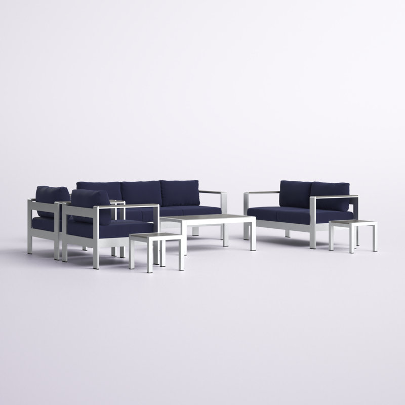 Shore 7 Piece Sunbrella Sofa Seating Group with Cushions, Navy Sunbrella®