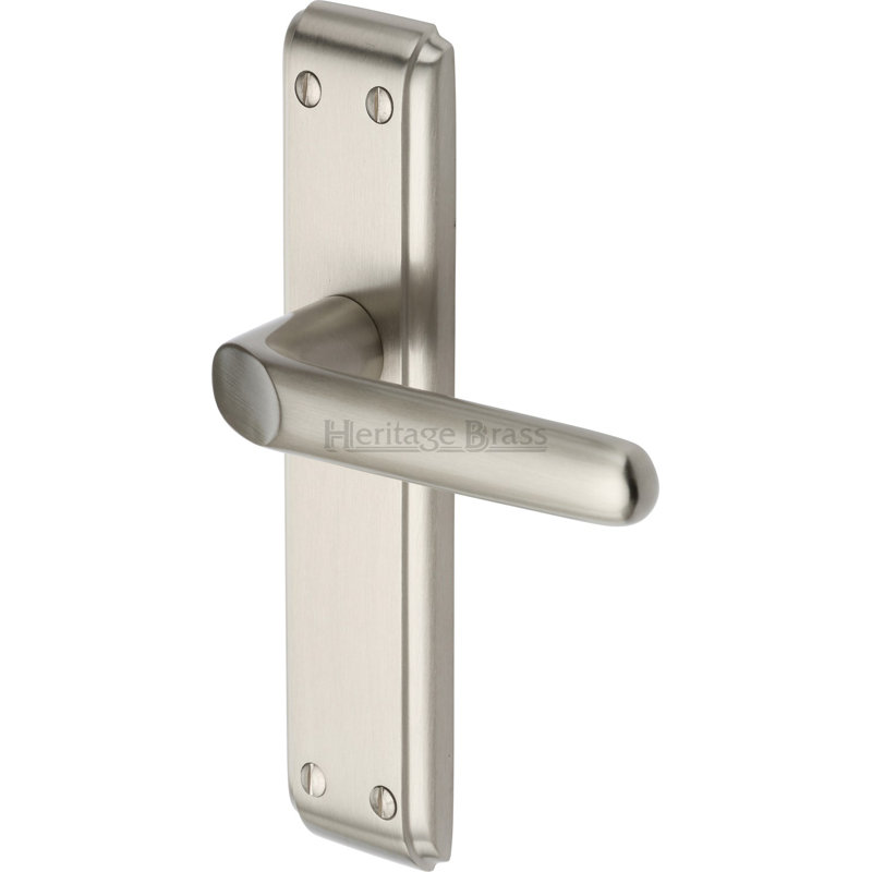 Heritage Brass Door Handle Lever Latch Deco Design, Satin Nickel